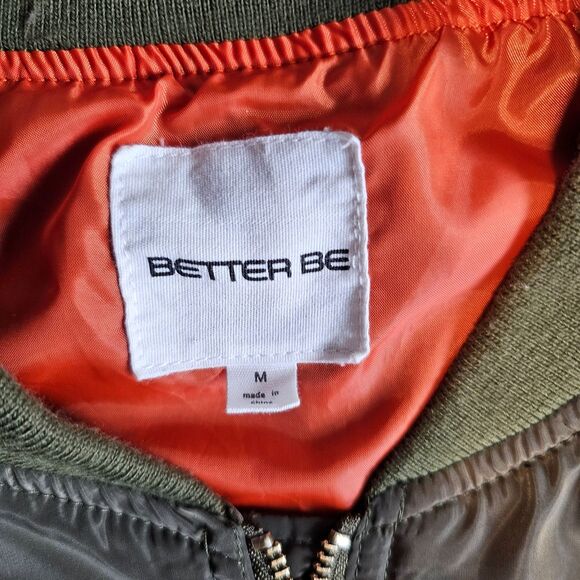 Better Be Shiny Bomber Jacket in Olive Green Zip up w Pockets sz M - Picture 3 of 7